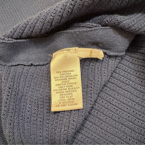 LOFT Sweater Open Knit Pointelle Women Small Blue Side Button Long Sleeve Cozy - Picture 7 of 7